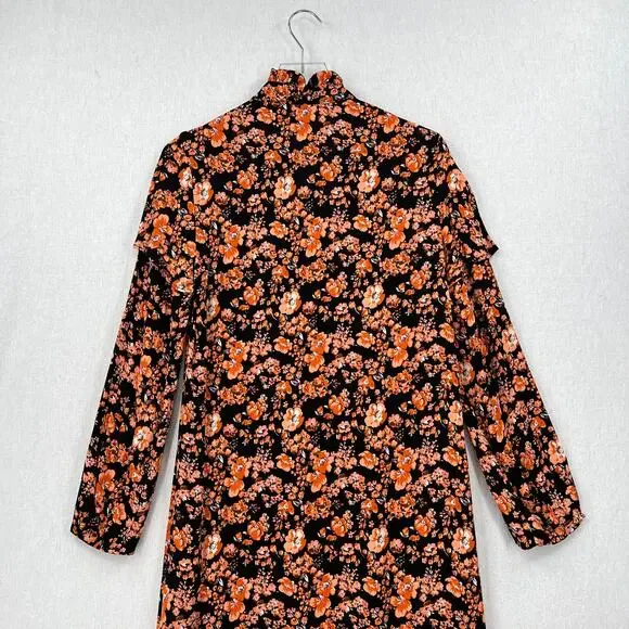 BAUM UND PFERDGARTEN Ani Tie Neck Midi Dress Womens 34 XS Navy Orange NWT